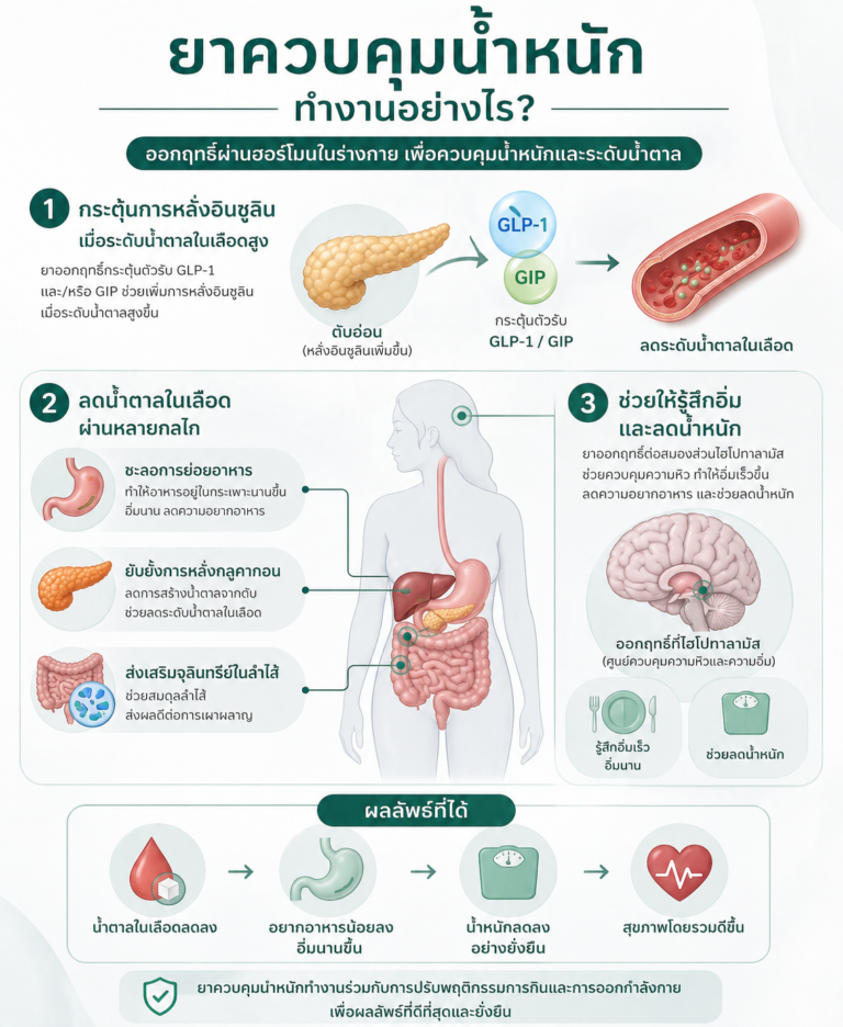กลไกการทำงานของยา Semaglutide และ Tirzepatide ยาฉีดลดน้ำหนัก นนทบุรี ปากกาลดน้ำหนัก