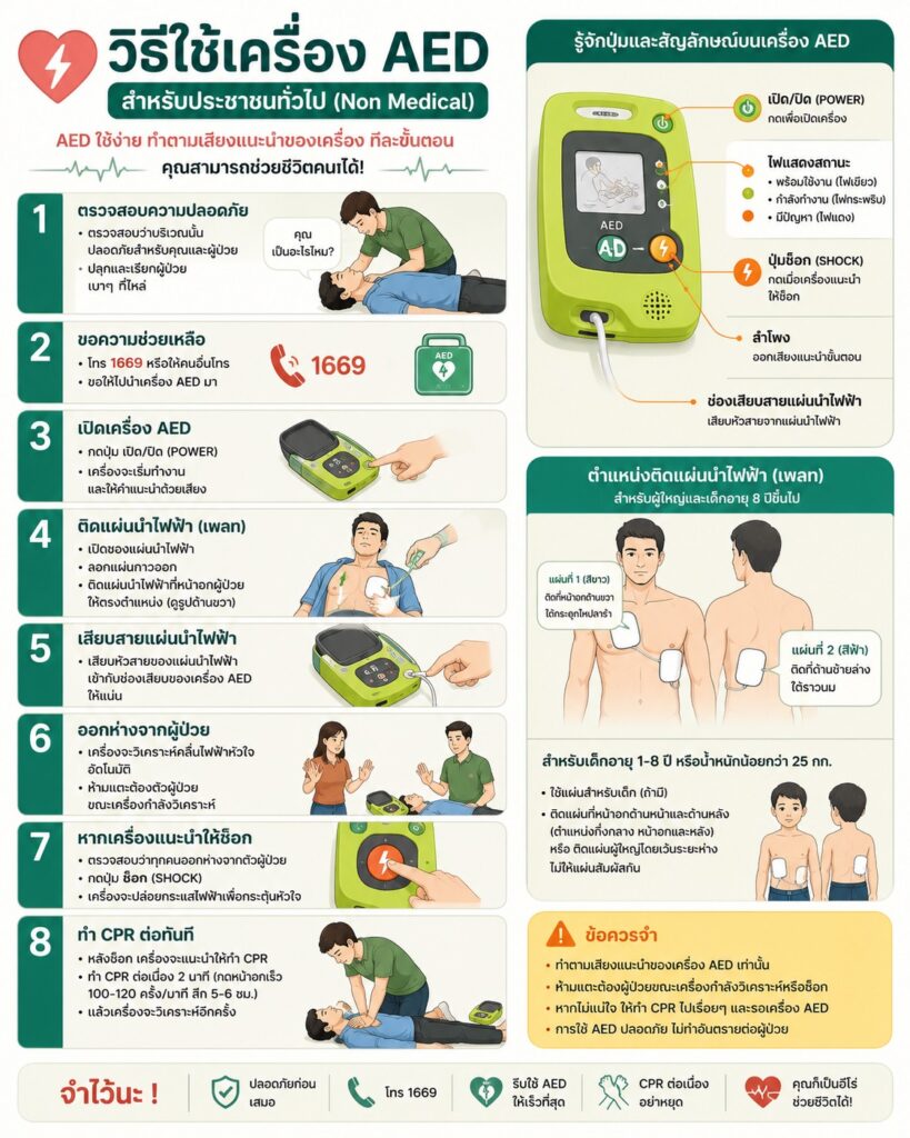 วิธี CPR วิธีการใช้เครื่อง AED คลินิกหัวใจราชพฤกษ์